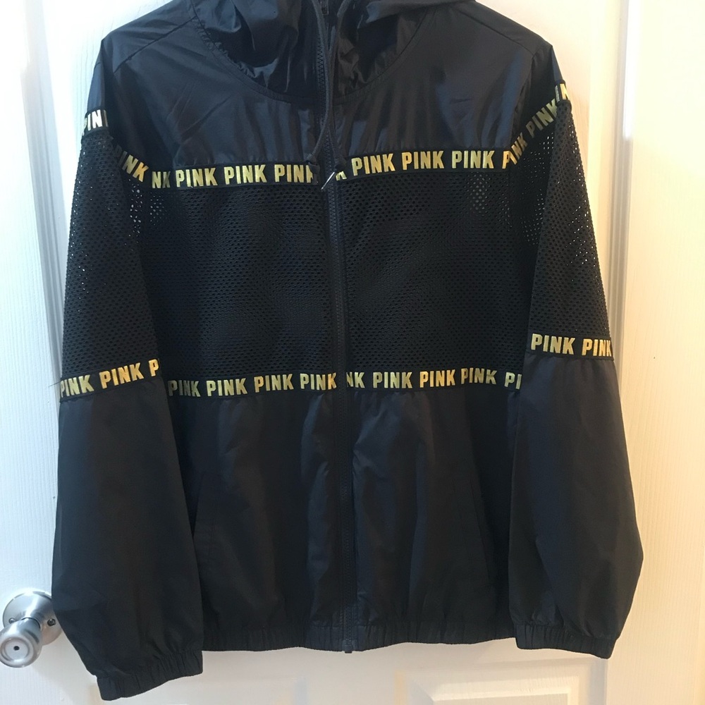 Victoria's Secret PINK Black & Gold Zip Up Jacket - Size XS